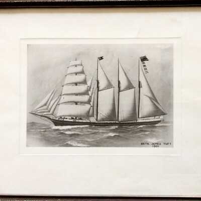 Framed print of photo of barkentine 'James Tuft', c. 1920s