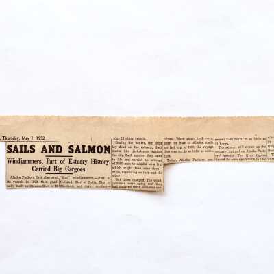 Clipping 'Sales and Salmon', about the fleet of the Alaska Packers, 1952