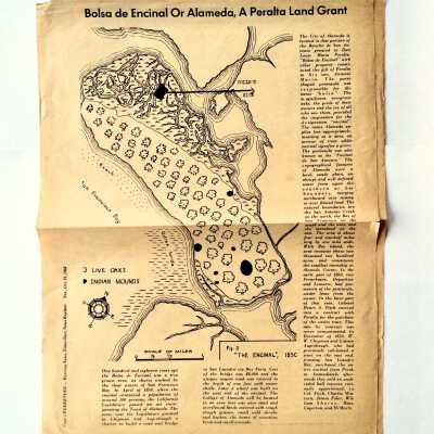 Clipping from the Alameda County Weekender, with location Indian Mounds, 1968