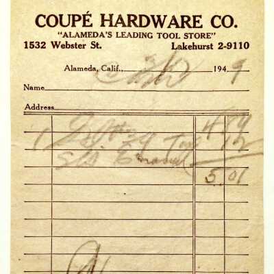 Receipt from Coupé Hardware Company, 1949