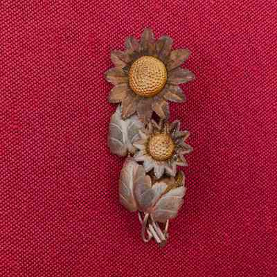 Silver plated sunflower pin, early 1900s