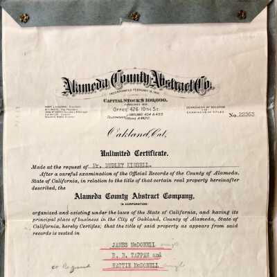 Certificate of Title on property on Bay Farm Island, 1915