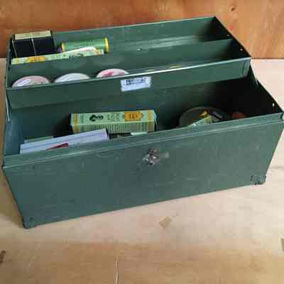 Makeup Box and Contents used in the auditorium of the Alameda High School, prior 2000