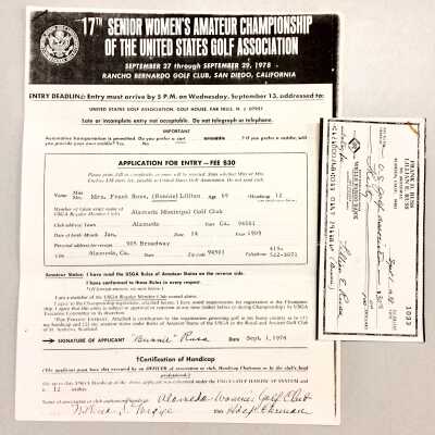 Application of entry into a Golf Championship for Bunny Fergus Russ, 1978