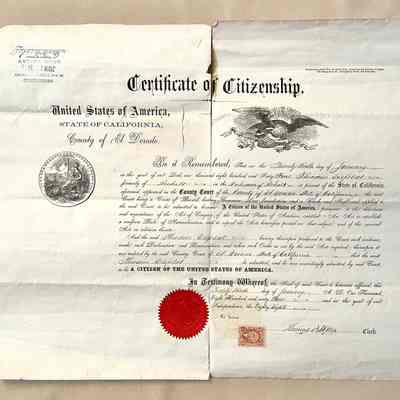 Certificate of Citizenship of Theodore Eisfeldt, 1864