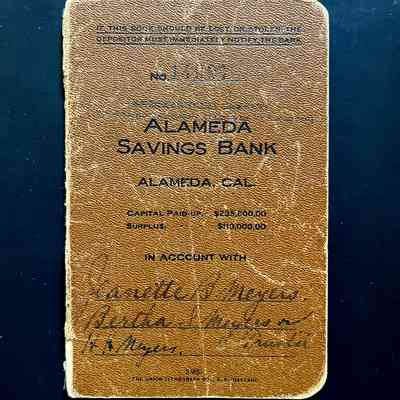 Bank passbook of Jeanette B. Meyers with her parents as trustees, 1913-1928
