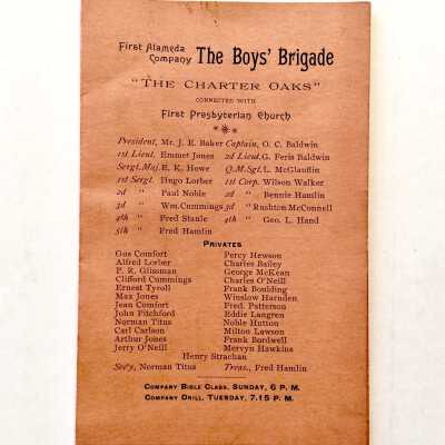 Pamphlet Boys Brigade - officers, members, coming events, rules, 1892