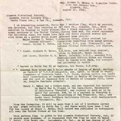 Information about war experiences of the Bates brothers, by Norman C. Bates, 1962