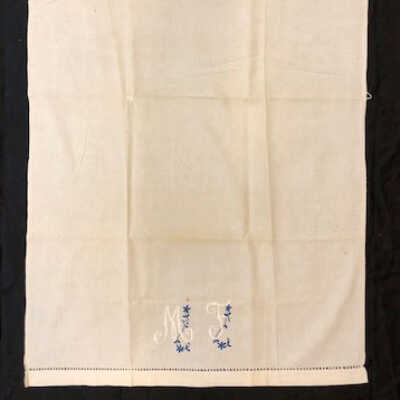 Linen towel with hand embroidery by Battistina Musso for her trousseau, c. 1891