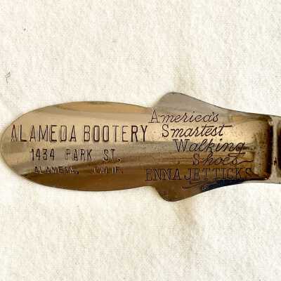 Nickel-plated Advertising Shoe horn for the 'Alameda Bootery', prior 2001