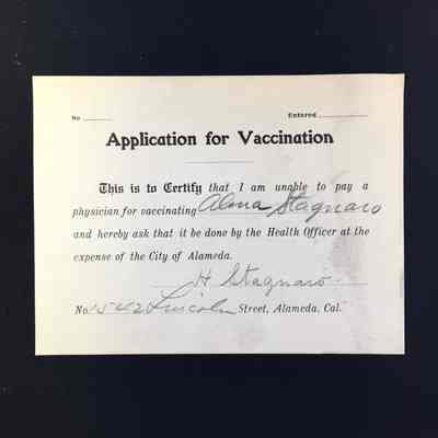 Vaccination Application, late 1920s