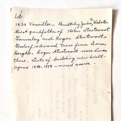 Handwritten information about the Webster House, 1238 Versailles, prior 1999
