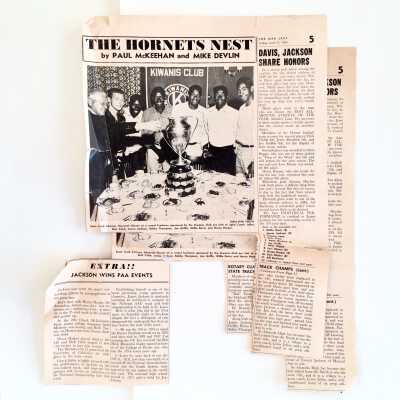 Clippings about a Kiwanis dinner honoring AHS State Track Champions, 1954