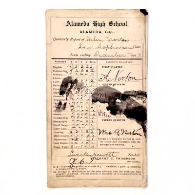 Alameda High School Report Card of Helen Norton, December 1908