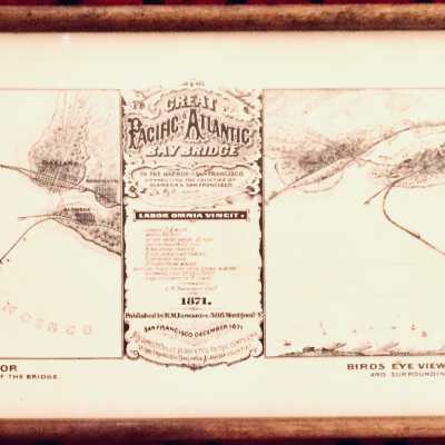 Framed Britton & Ray print of the Great Pacific and Atlantic Bay Bridge, 1871