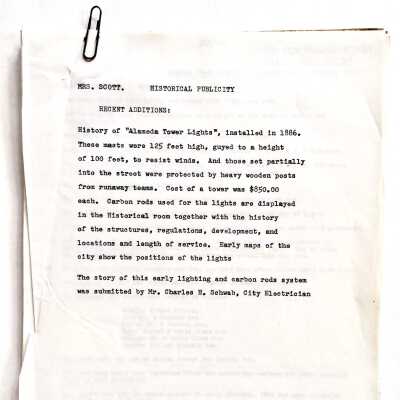 Report on early street ligthing using carbon arc system, prior to 1971