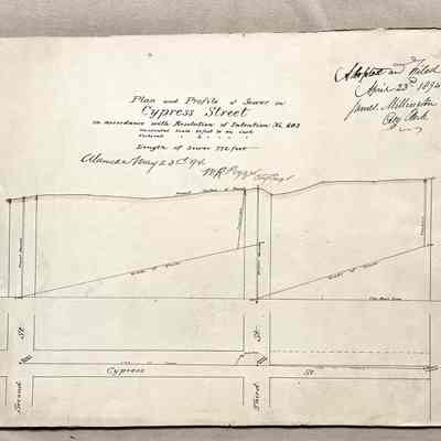 Technical drawing Plan and Profile of sewer on Cypress Street, 1894