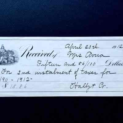 Receipt payment property taxes on 3261 Garfield Ave, 1911-1912