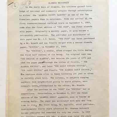 Report about early newspapers, by Sharon Lee Gallegos, c. 1960s