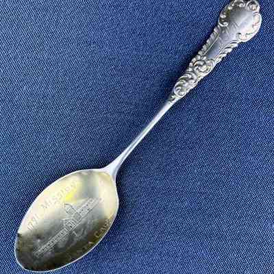 Silver souvenir teaspoon of Mission Santa Cruz of Bertha May Meyers, c. 1890s