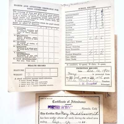 Envelope and report card Porter School Mary Middlesworth, fall session 1930