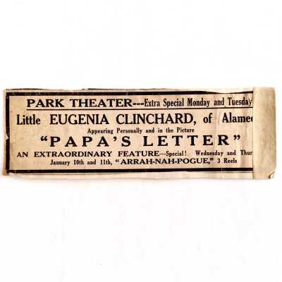 Clipping 'Papa's Letter', starring Eugenia Clinchard, at the Park Theatre, c. early 1900s