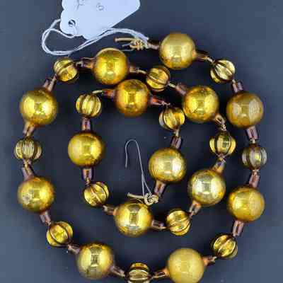 Gold Spherical and Geometric Bulb Glass Christmas Garland, c. 1950s