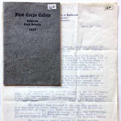 Booklet for Company C of the 'First Corps Cadets' and letter, 1907