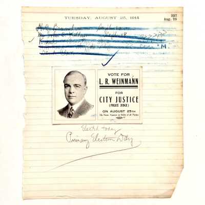 Journal page + I.R. Weinmann campaign card, 1914