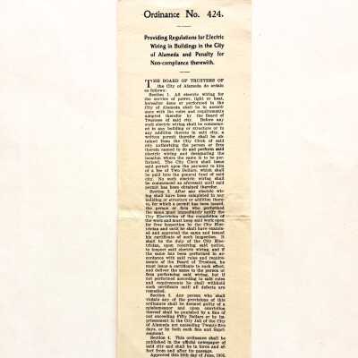 Ordinance No. 424, electric wiring, 1905