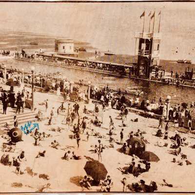 Oakland Tribune clipping with illustration of 1918 Neptune Beach, 1959