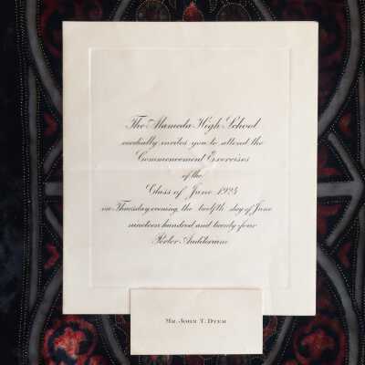 Invitation Commencement, Porter school, 1924, and card of John T. Dyer