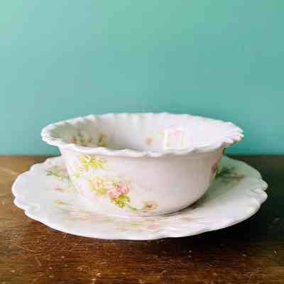 Haviland Limoges porcelain Ramekin and plate with roses, early 1900s