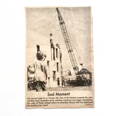 Clipping about demolition of the Porter School, 1973