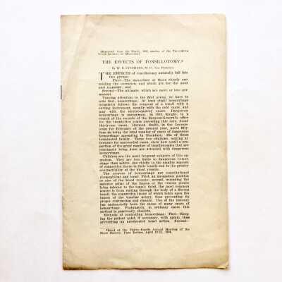Pamphlet 'The Effects of Tonsillotomy' by W. B. Stephens, 1905