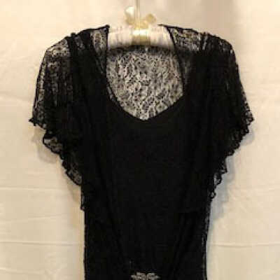 Black dress, slip, jacket and belt, late 1920s