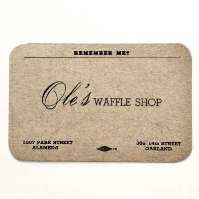 Business card for Ole's Waffle Shop, c. 1940s