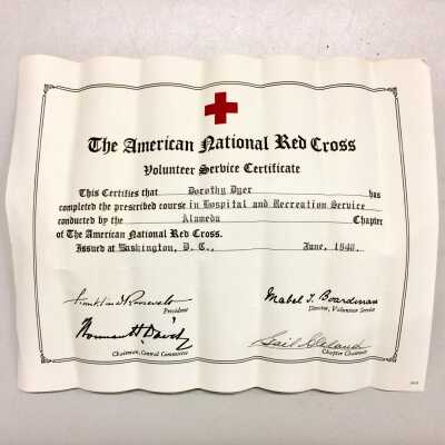 Course completion certificate 'Hospital and Recreational Service', 1940