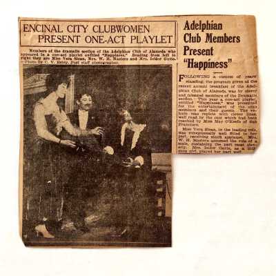 Clipping 'Adelphian club members present "Happiness"', c. 1920