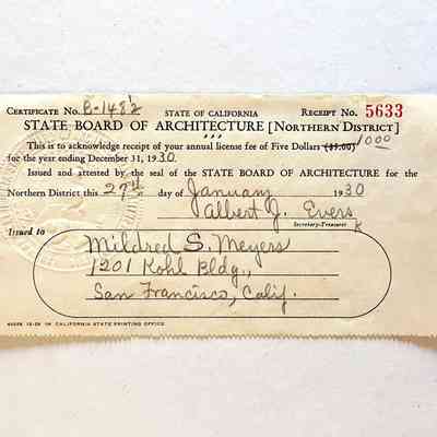 Board of Architecture License fee Receipts, 1929-1930