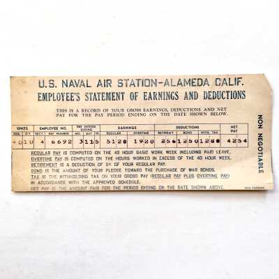 U.S. (Naval) Air Station, Alameda, pay stub, before 1997