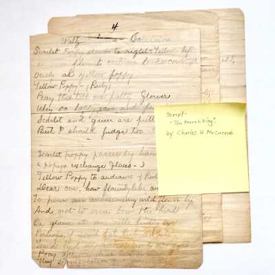 Script prompter for 'The Marsh King' featuring Louise Clark, 1901