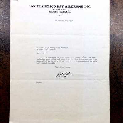 Letter about serivces of the San Francisco Bay Airdrome, Inc, 1930