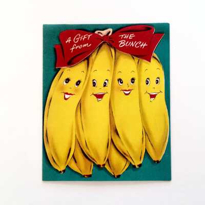 'Bananas - A Gift from the Bunch' greeting card sent to Coach Jolley, 1957