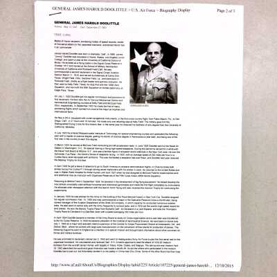 Print-out of Biographical Sketch of General James H. Doolittle, 1941-1945
