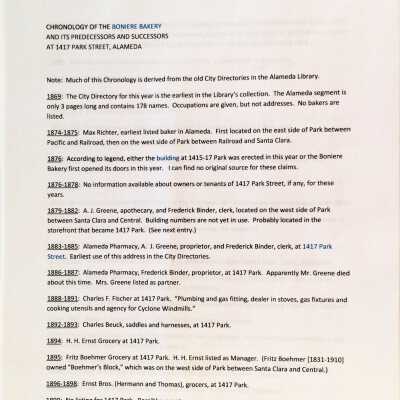 Chronology of the Boniere Bakery and predecessor, 2014