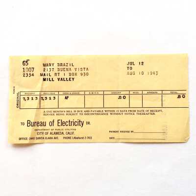 Receipt from the Bureau of Electricity, 1943