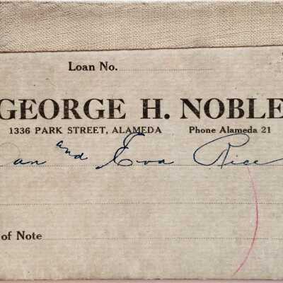 Payment book house payments Dan and Eva Rice, stamped George Noble, 1931