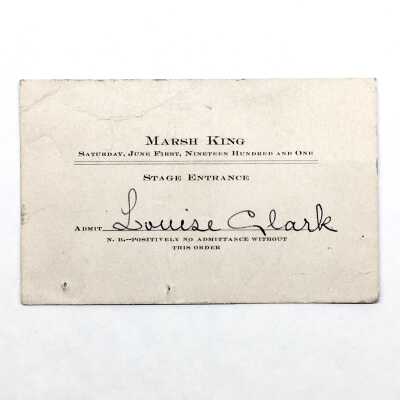Admittance for stage entrance of the 'Marsh King', 1901