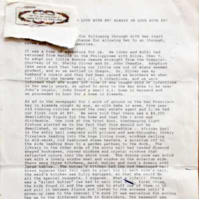 Photocopied reminiscence by Mrs. Simmons about 891 Union Street, 2006
